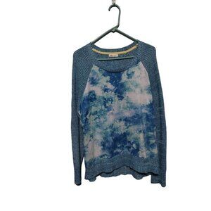 Anthropologie Ovla By Olive & Vine XL Blue White Tye Dye Marbled Crewneck Top
